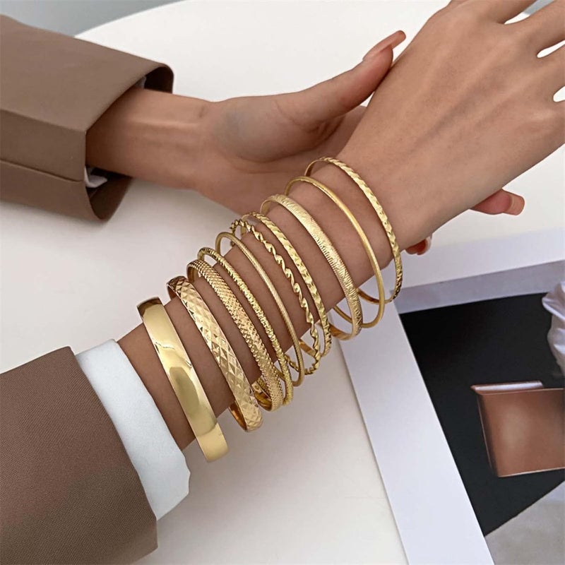 RINTOLER Store 16Pcs Gold Bangle Bracelets for Women - Multi Layer Stackable Textured Bracelets Boho Jewelrys Set. - Image 4